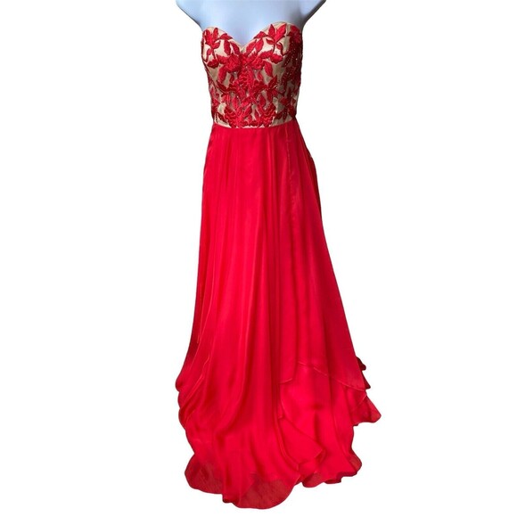 Sherri Hill Dress Size 10 Prom Pageant Gala Formal Gown Flowy Red Gold  # 1924 - Picture 2 of 16